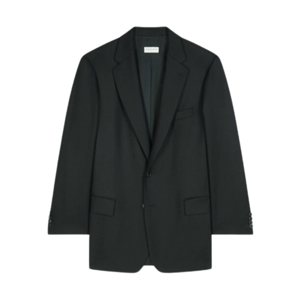 Dries Van Noten Zachte en Wijde Herringbone Blazer (Zwart) Black Heren