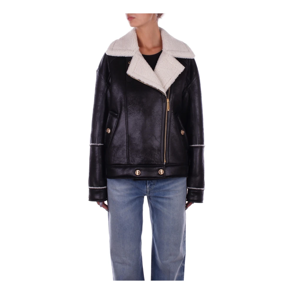 Elisabetta Franchi Zwarte Jas met Logo Knopen Black Dames