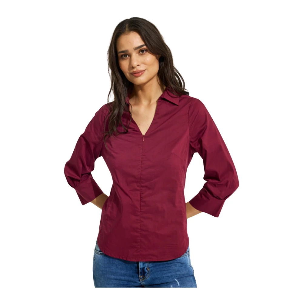 IN Front Bordeaux Shirt met 3 4 Mouwen Brown Dames