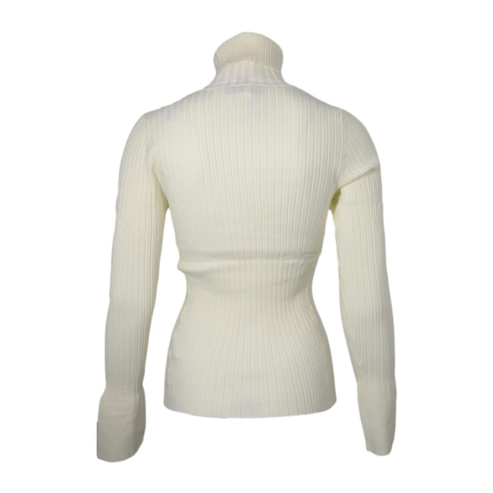 Kaos Geribbelde coltrui room Beige Dames