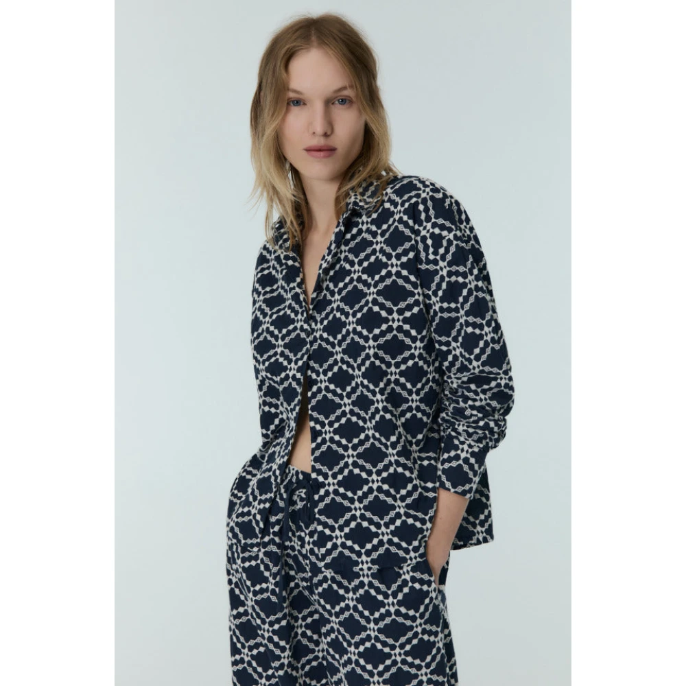 The New Society Straight-cut Pants Set Blue Dames