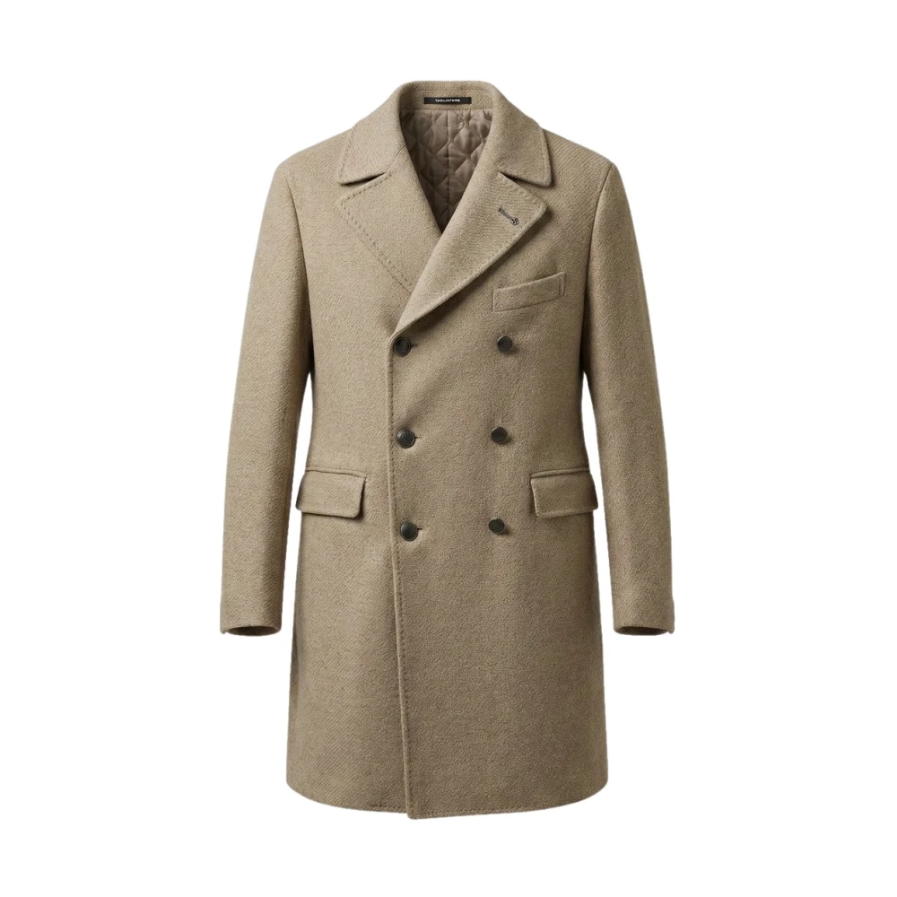 Tagliatore Beige Double-Breasted Coats, Male, M, Double-Breasted Coat