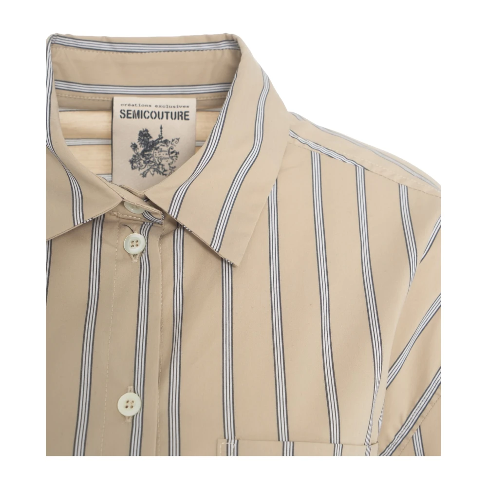 Semicouture Beige Gestreepte Kant Blouse Beige Dames