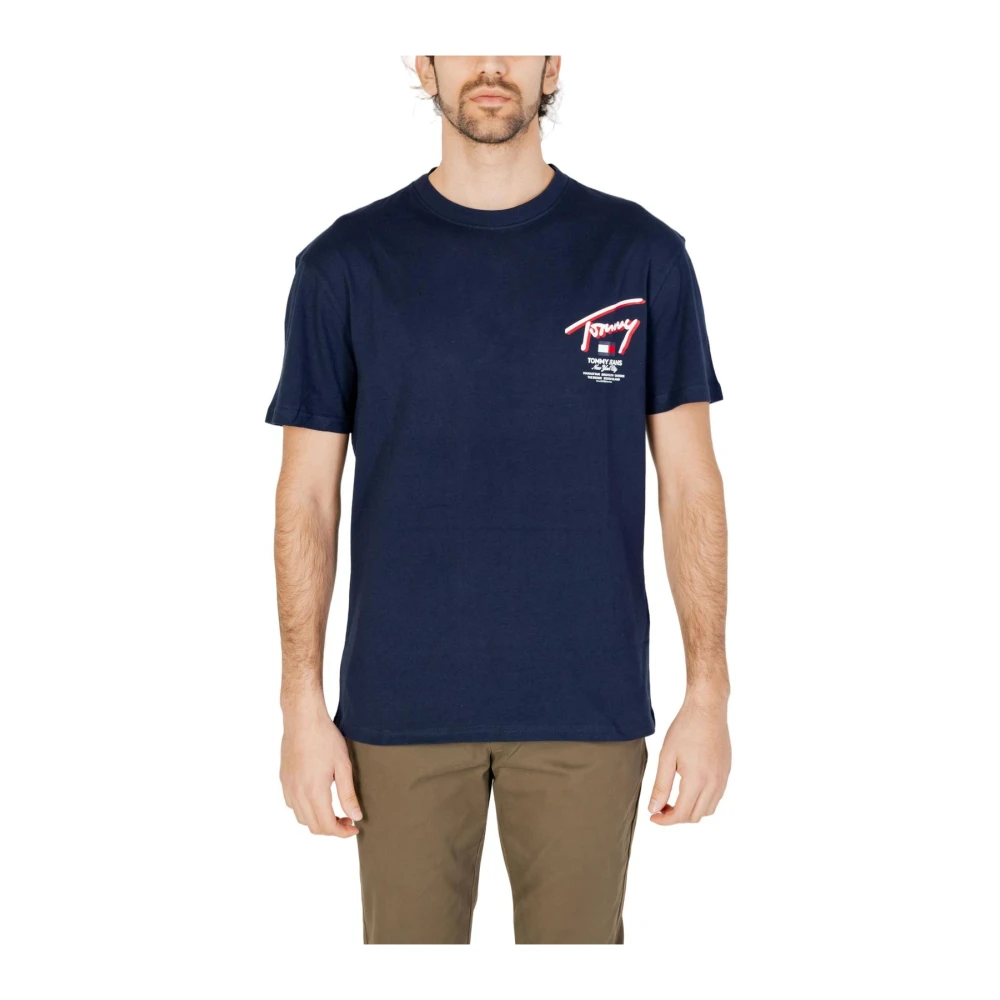 Tommy Jeans Blauw Bedrukt T-shirt Korte Mouw Blue Heren