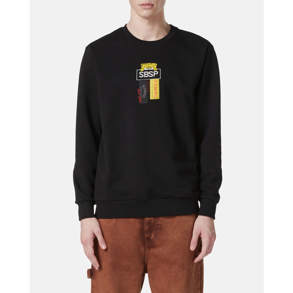 Iceberg Poeder witte crewneck sweatshirt in scuba stof en logo Black Heren