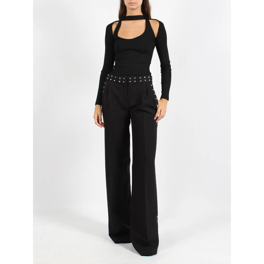 Coperni Geribbelde Viscose Cut-Out Top Black Dames