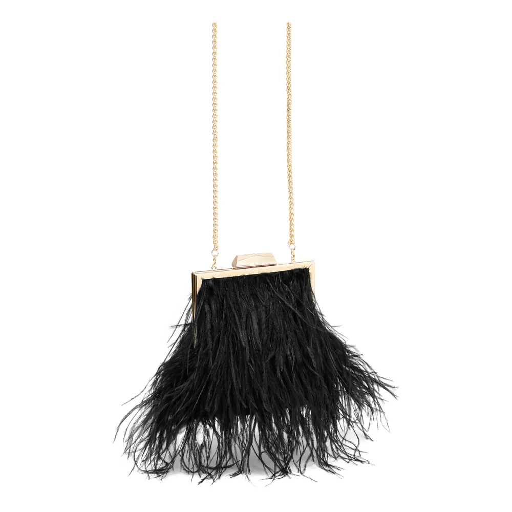 Kazar Zwarte avondhandtas met veren Black Dames