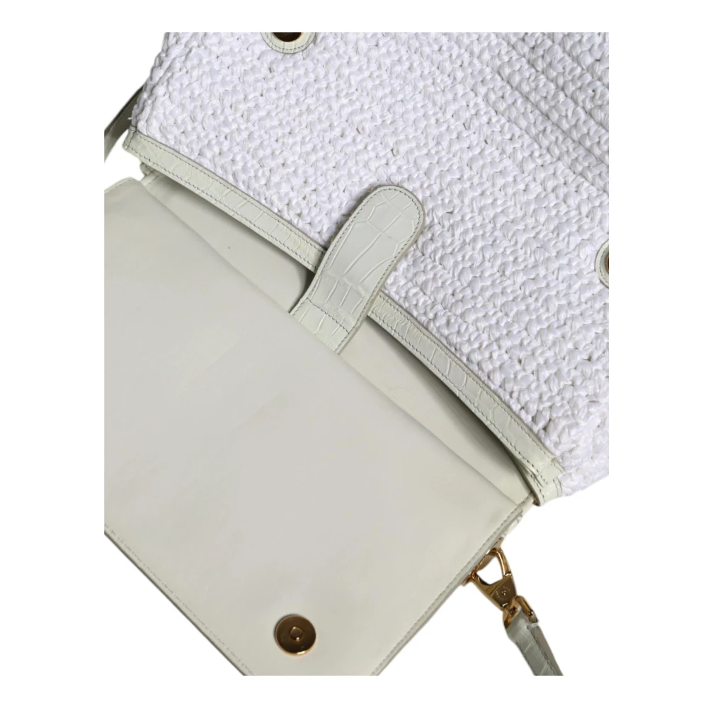 Dolce & Gabbana Witte leren crossbodytas met gouden hardware White Dames