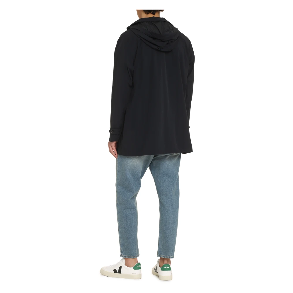 Aspesi Regenjas met Capuchon en Verborgen Sluiting Blue Heren