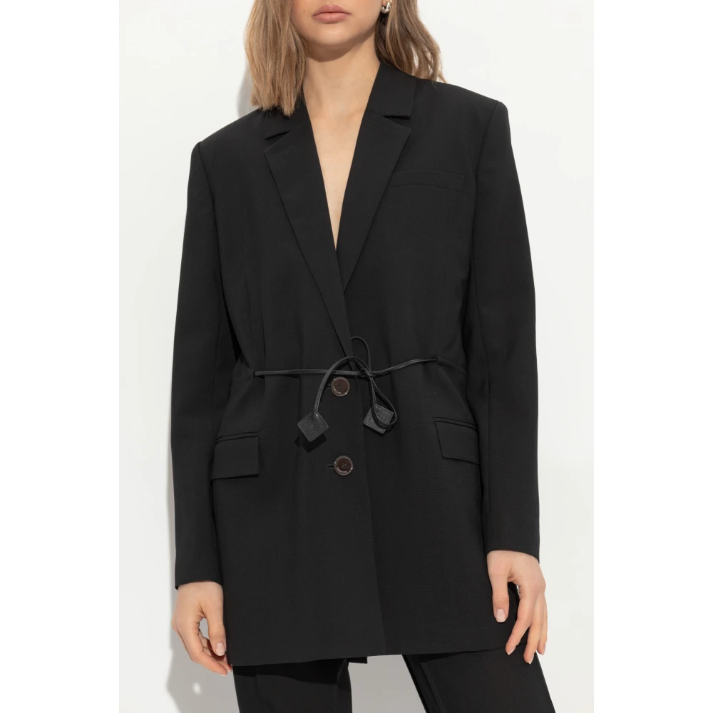 Lanvin Wollen blazer met leren strikken Black Dames