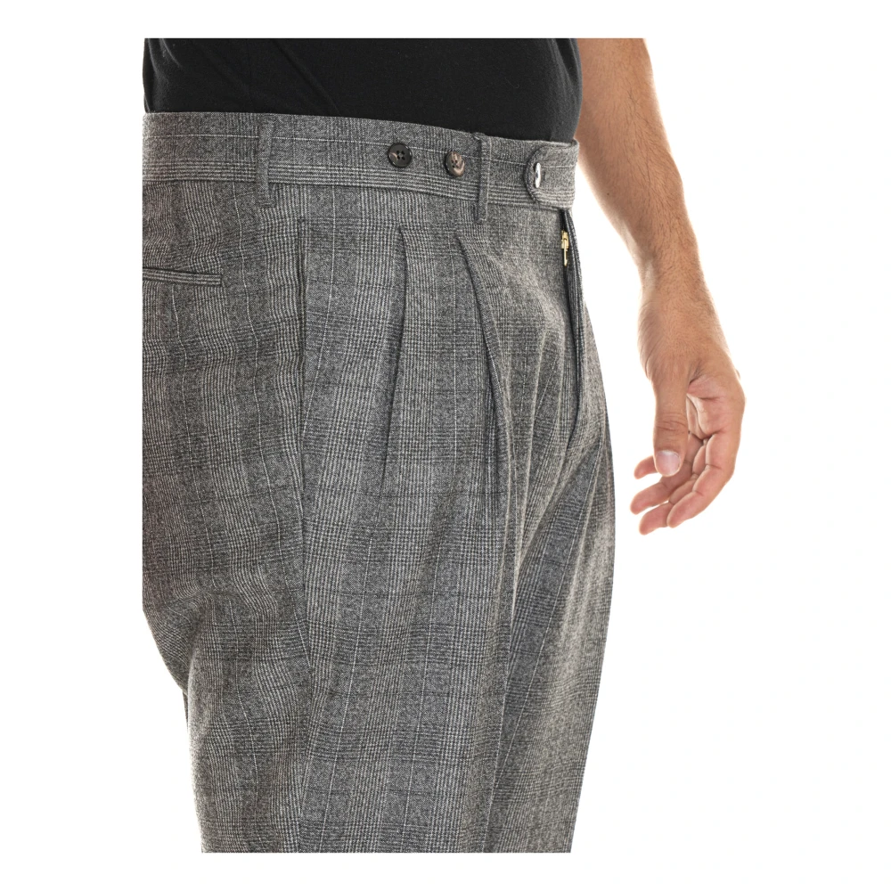 Berwich Klassieke Glencheck Broek met Opgestikte Manchetten Gray Heren