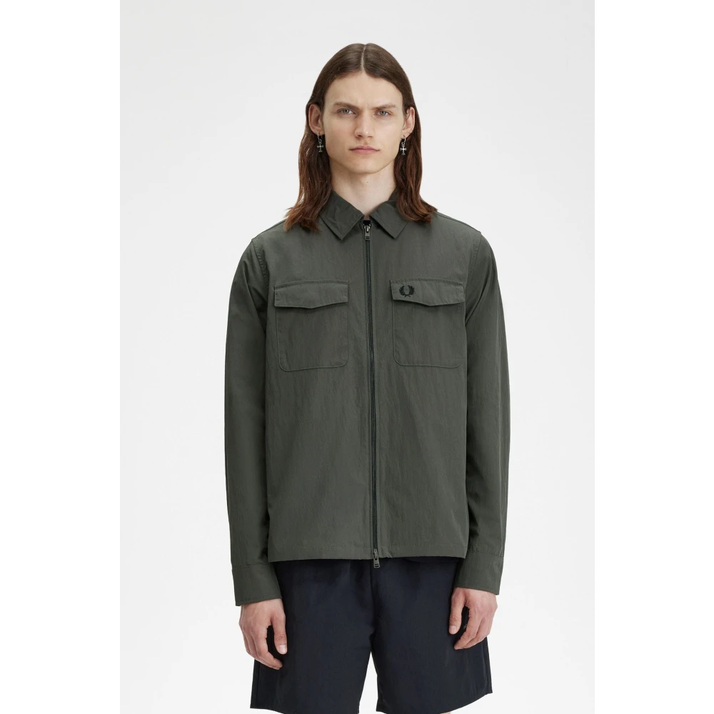 Fred Perry Groene Utility Shirt met Rits Green Heren