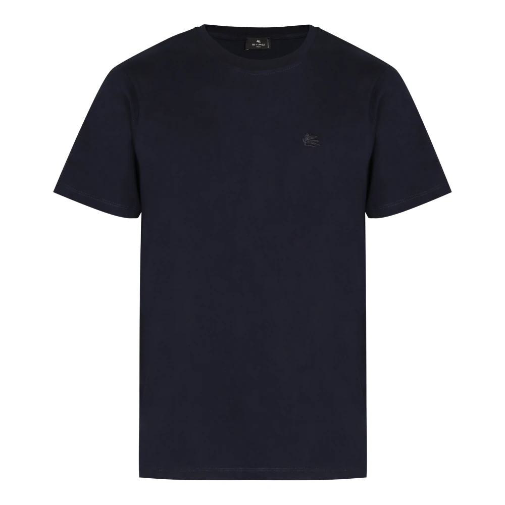 ETRO Geribbelde Kraag Katoenen Crew-Neck T-shirt Blue Heren