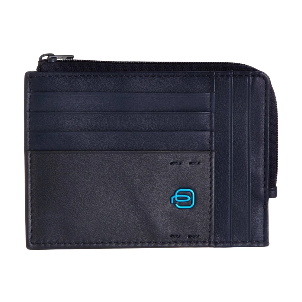 Piquadro Men's Blue Leather Cardholder Wallet With Coin Pocket - Wallets & Cardholders - One Size - Accessories