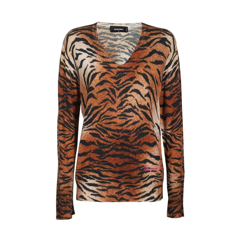 Dsquared2 Dierenprint Wollen Trui Multicolor Dames