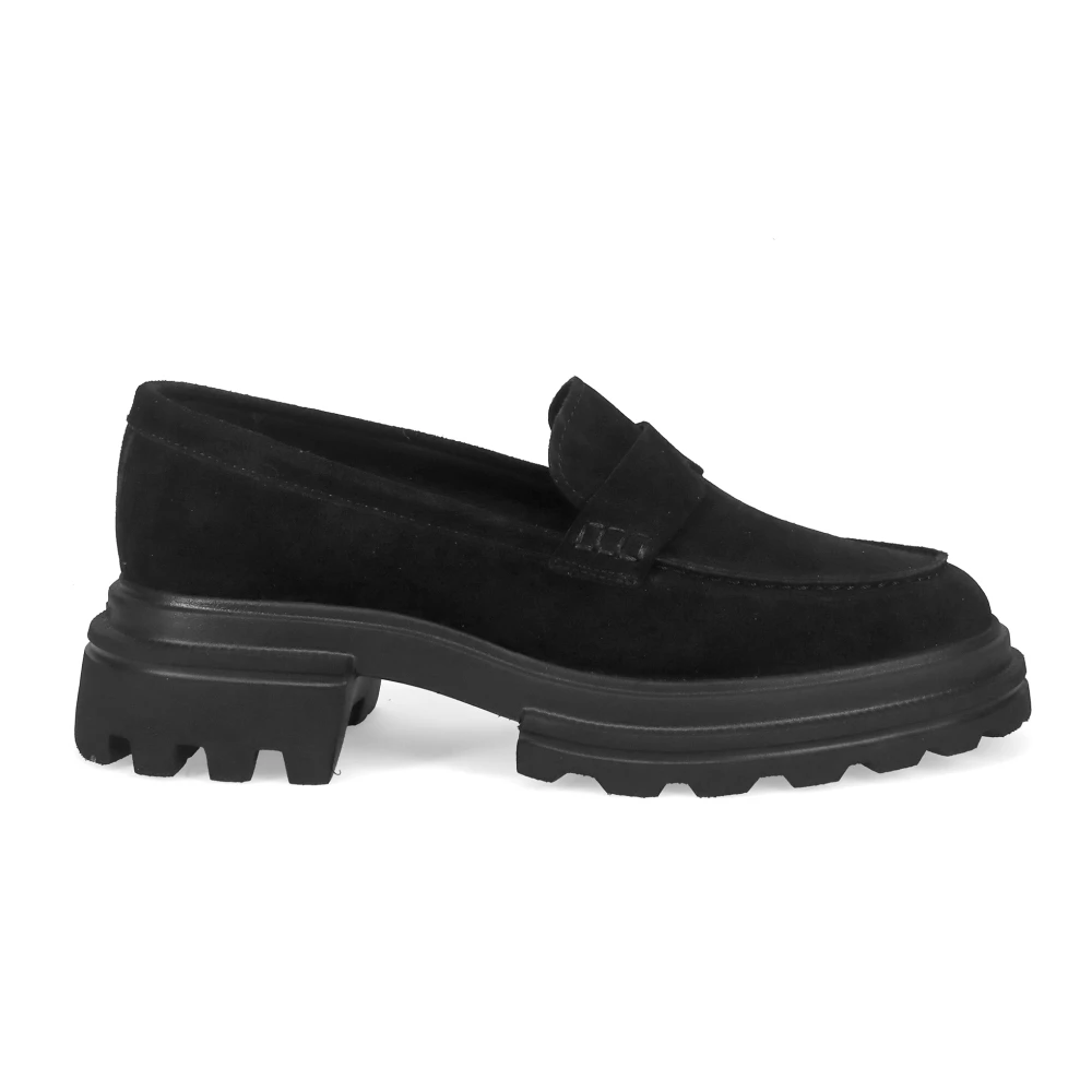 Hogan Women's Black Loafers, 5 1/2 Uk, Saddle Moccasins With Extra-Light Sole