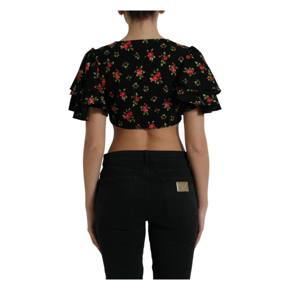 Dolce & Gabbana Bloemenprint Crop Top Luxe Mode Black Dames