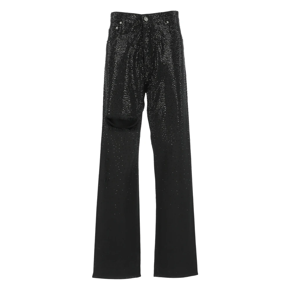 Golden Goose Donna Nero Jeans Neri In Cotone Con Dettagli Strass