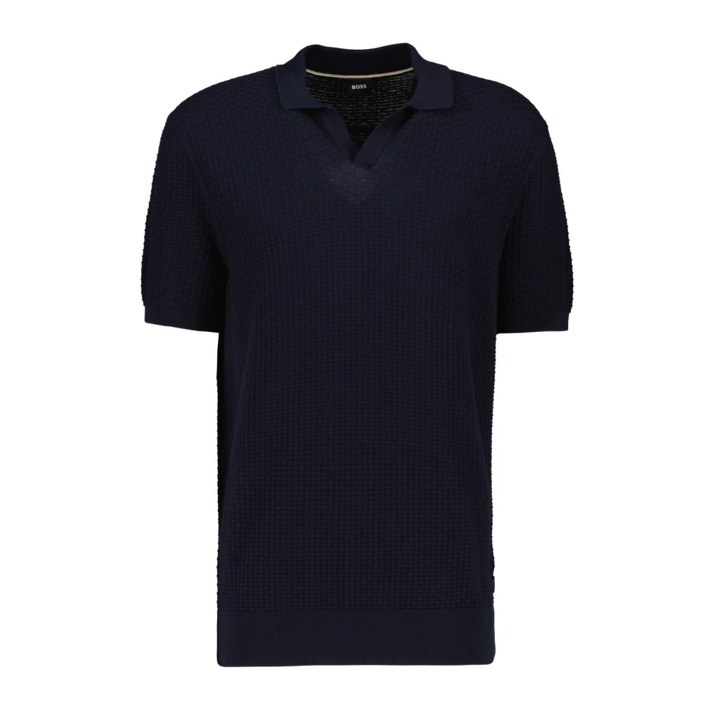 Boss Black Men's Blue Natalo Structured Knitted Polo - Polo Shirts - L - Tops
