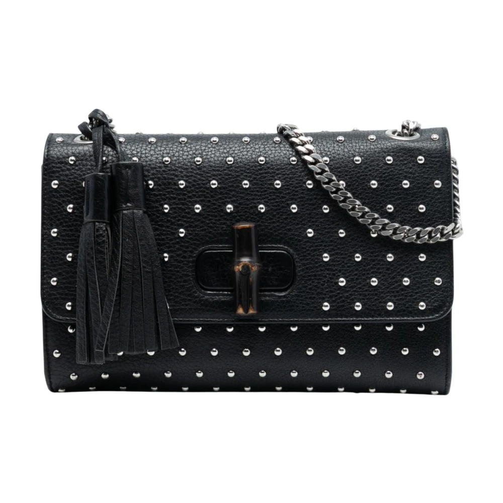 Gucci Vintage Women's Black Pre-Owned Studded Flap Shoulder Bag