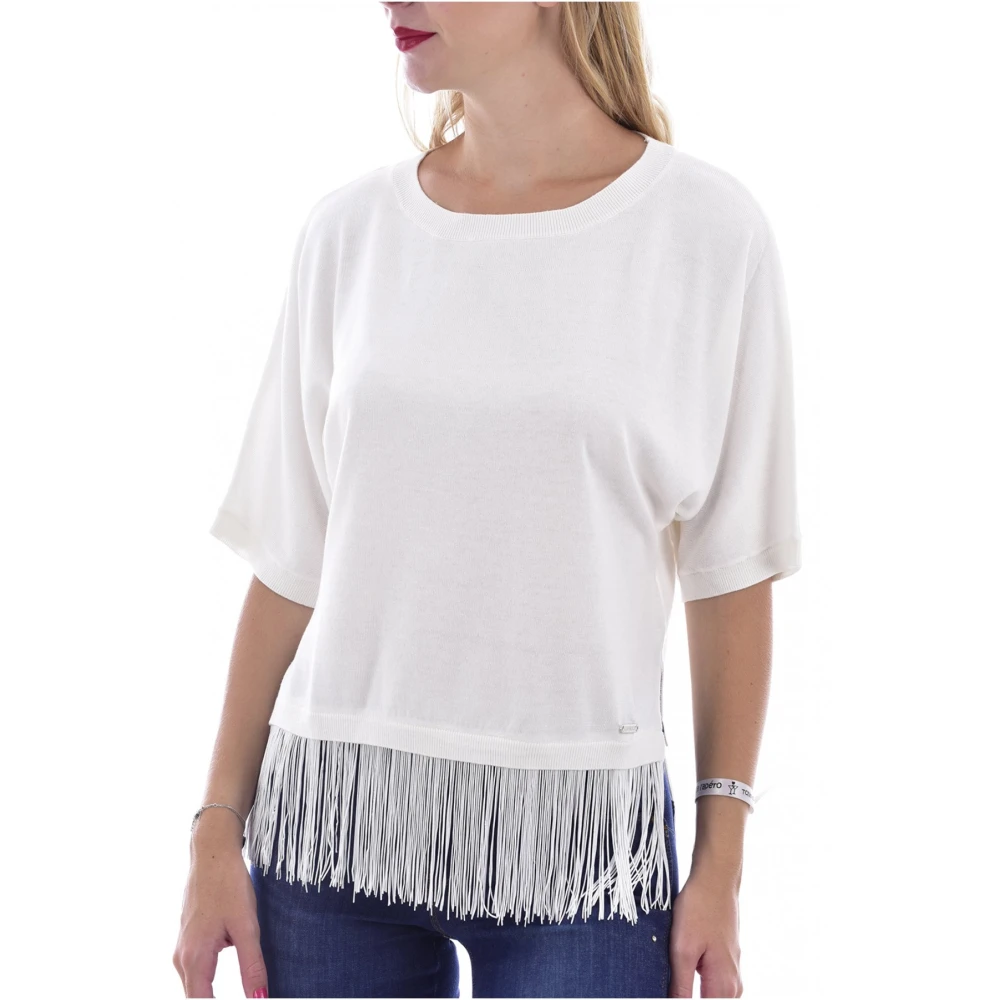 Guess Gefranst gebreid topje White Dames