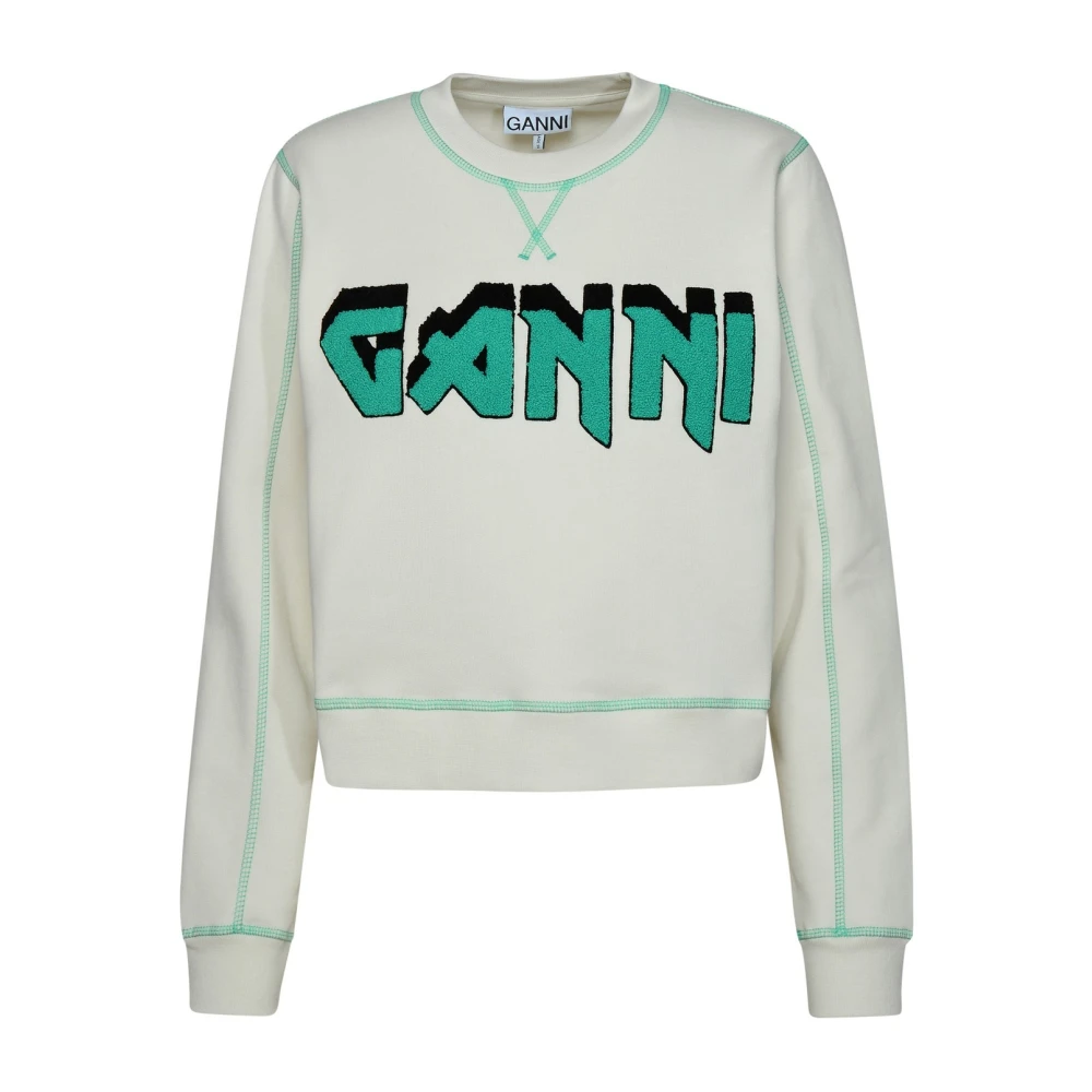 Ganni Rock Bio Ivory Katoenen Sweatshirt Beige Dames