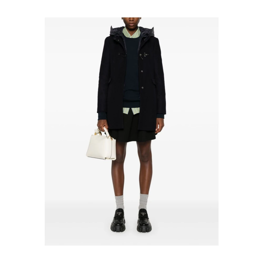 Fay Blauwe Wol Lange Hoodiejas Blue Dames