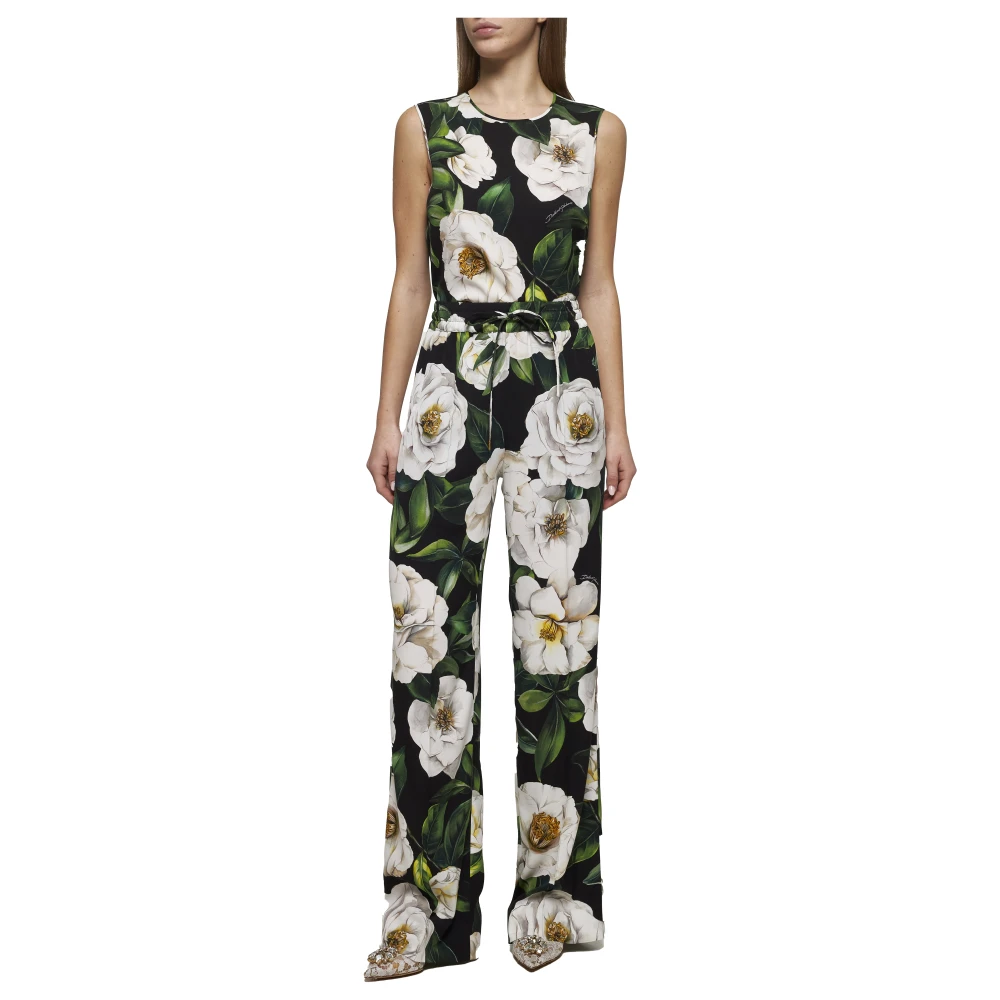 Dolce & Gabbana Gardenia Print Zijden Charmeuse Broek Multicolor Dames