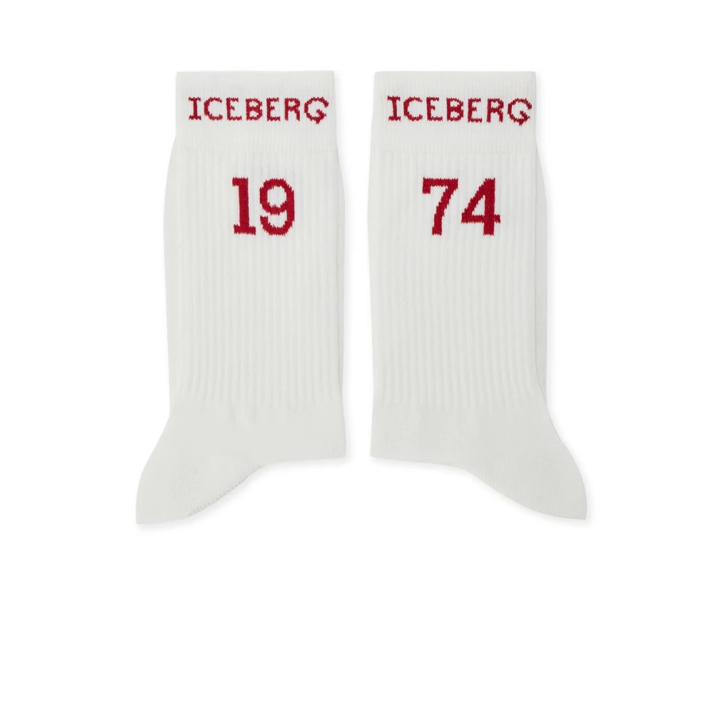 Iceberg Katoenen sok met logo en datum 19 en 74 Beige Heren