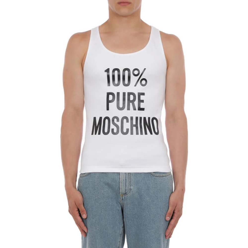 Moschino Geribbelde Tanktop in Wit White Heren