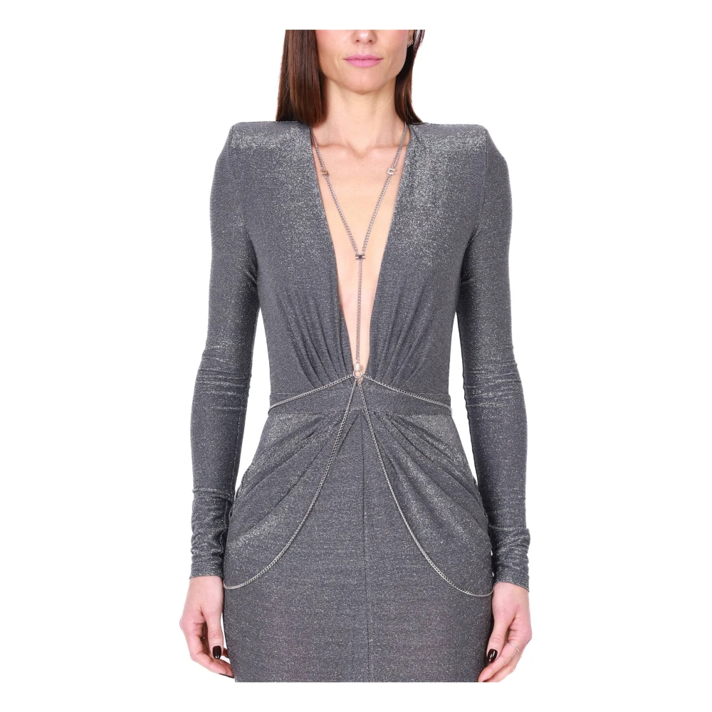 Elisabetta Franchi Zilveren Lurex Jersey Zeemeermin Jurk Gray Dames
