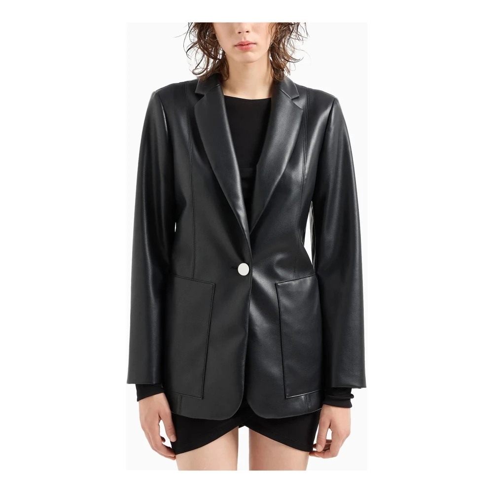 Armani Exchange Zwarte Jas met Revers Kraag Black Dames