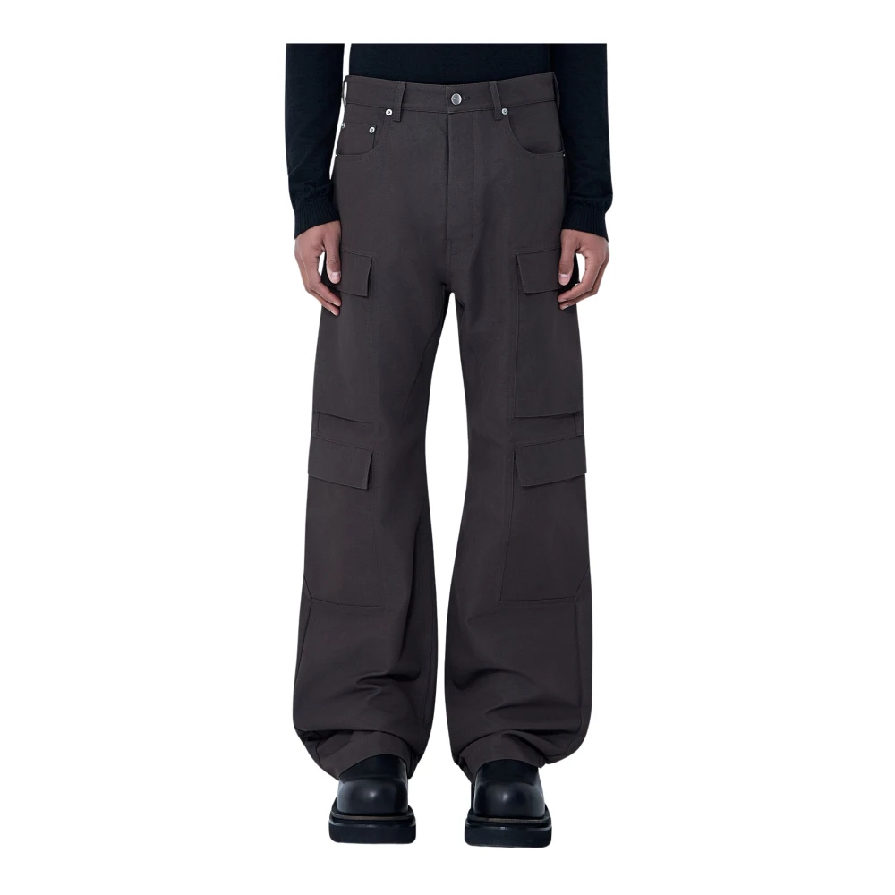 Rick Owens Men's Gray Wide Trousers, W32, Geth Cargo Trousers