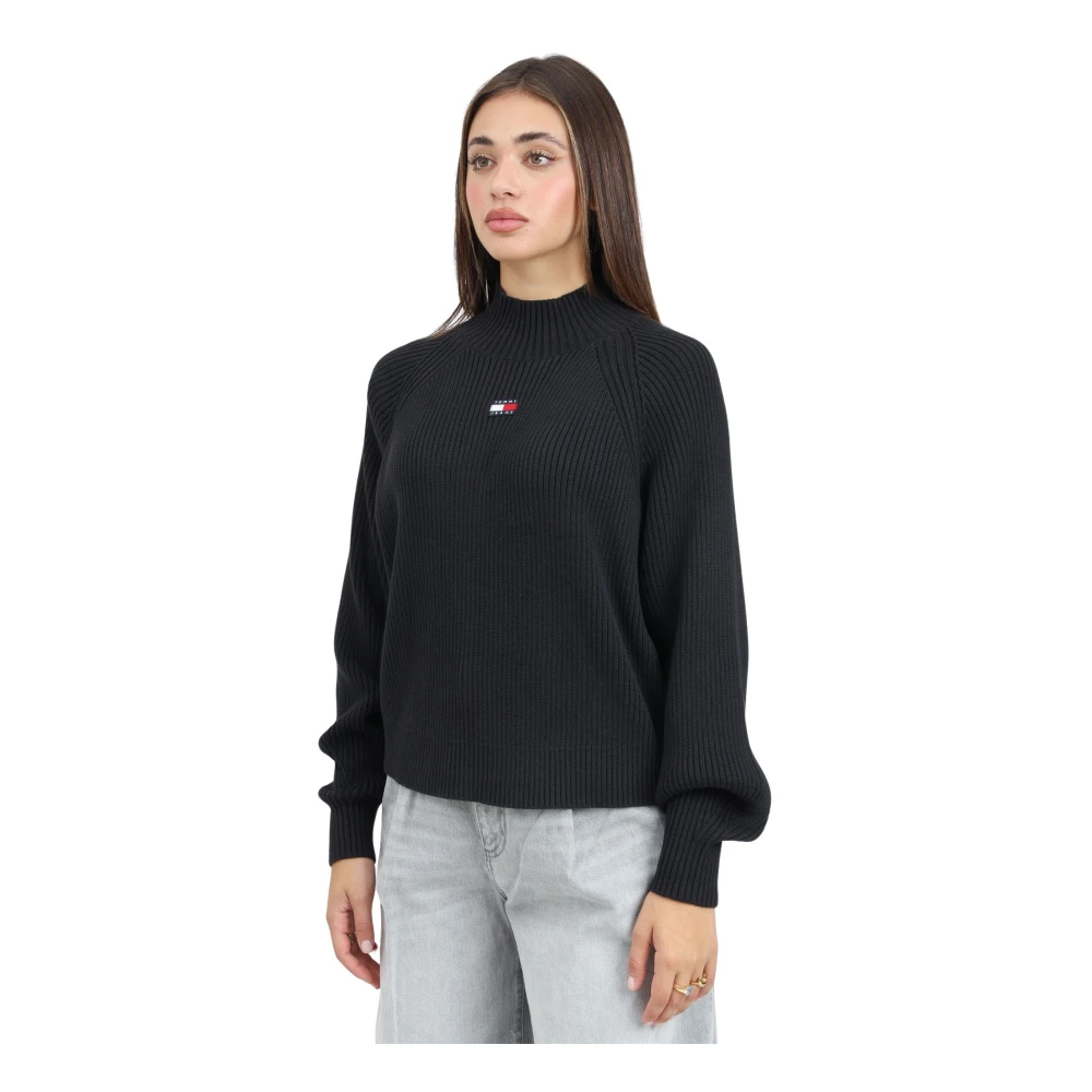 Tommy Jeans Zwarte trui met pofmouwen Black Dames
