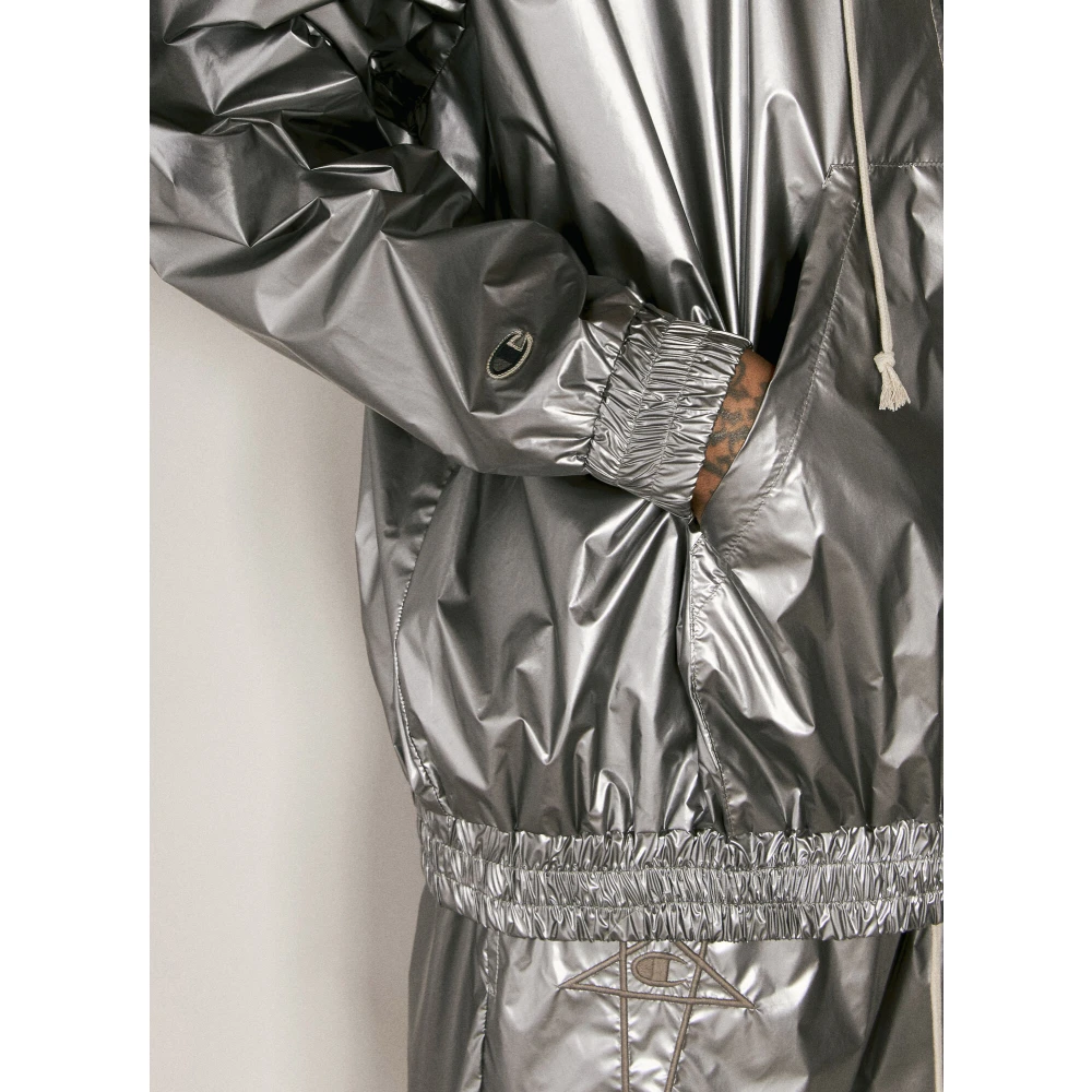 Rick Owens Foil Finish Hooded Jacket Gray Heren