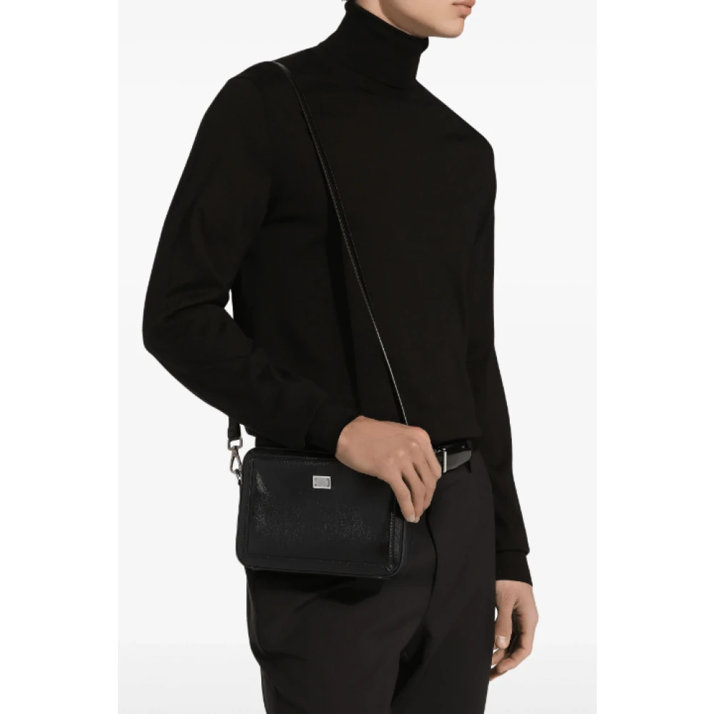 Dolce & Gabbana Zwarte leren crossbody tas met logoplaat Black Unisex