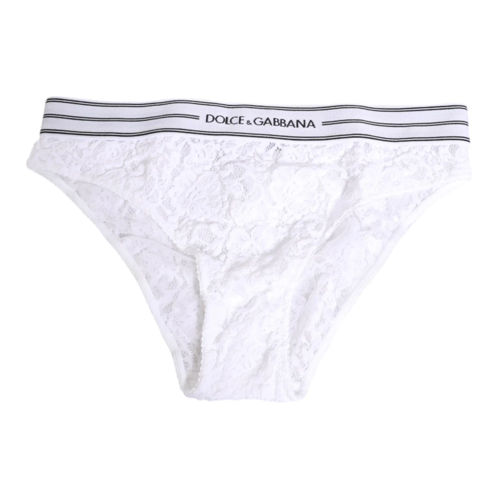 Dolce & Gabbana Kvinno Vit Underkläder Dam, L, Lace Slip Brief