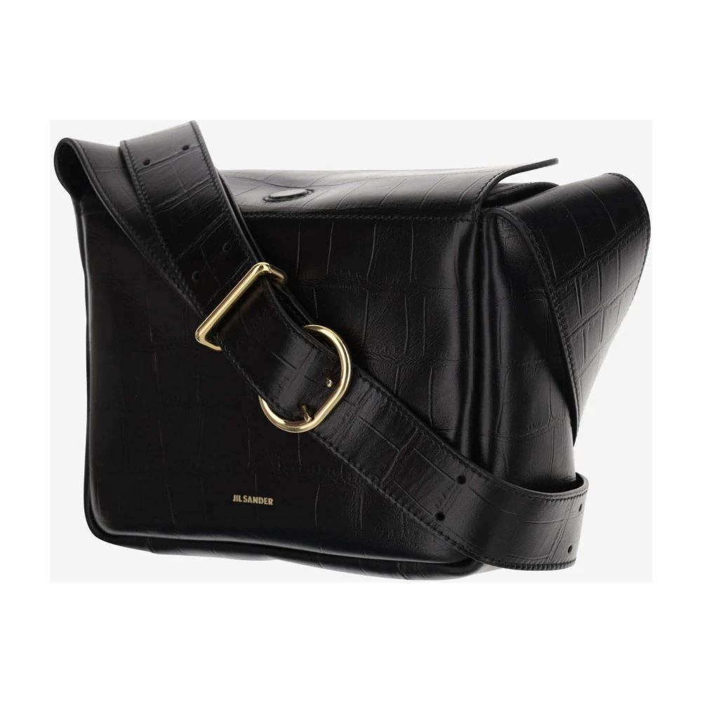 Jil Sander Schoudertas van kalfsleer met logo Black Dames