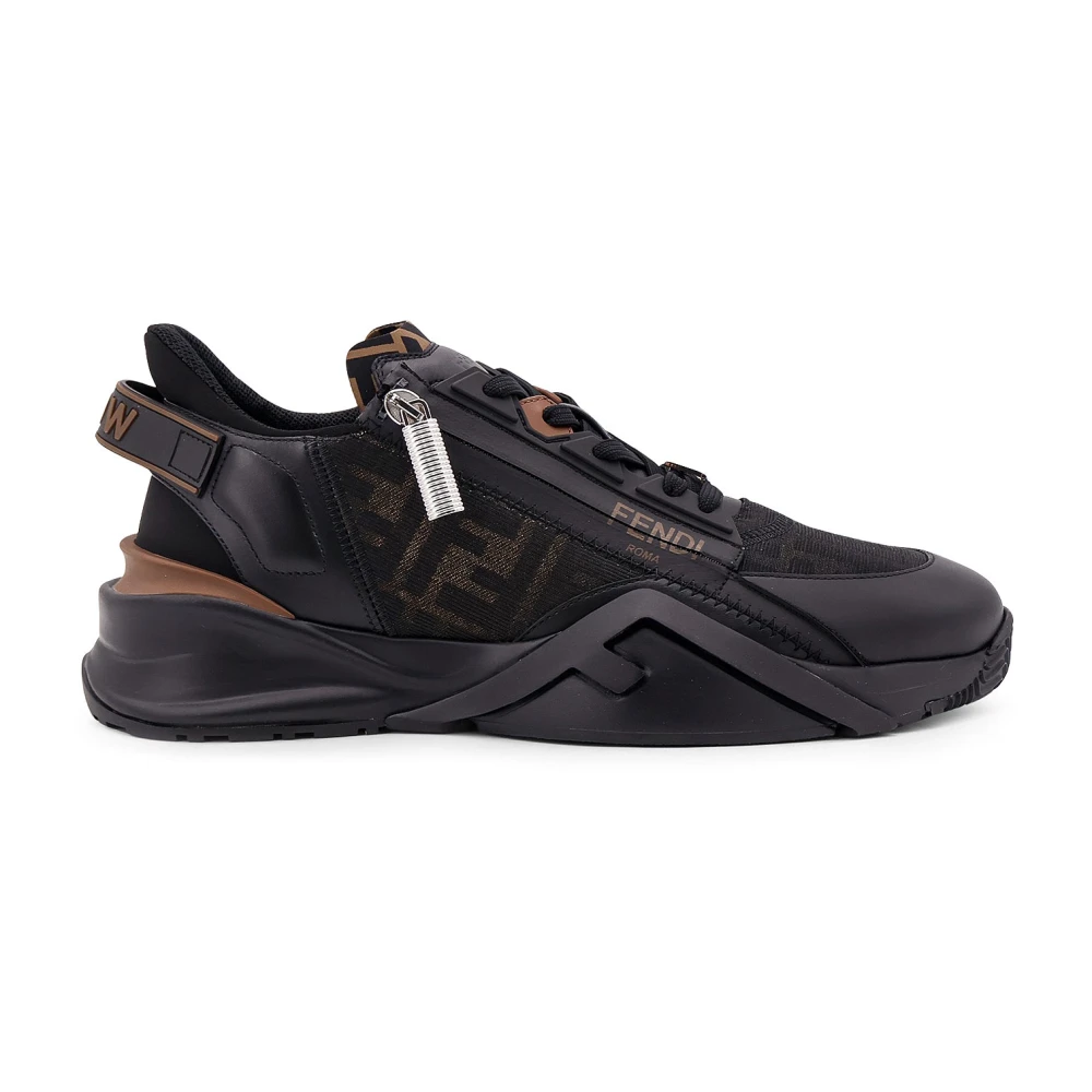 Fendi Men's Black Leather Jacquard Sneakers With Ff Detail