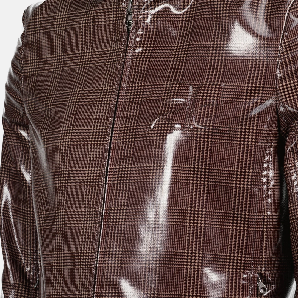 Courrèges Vinyl Geruite Iconische Jas Bruin Brown Heren
