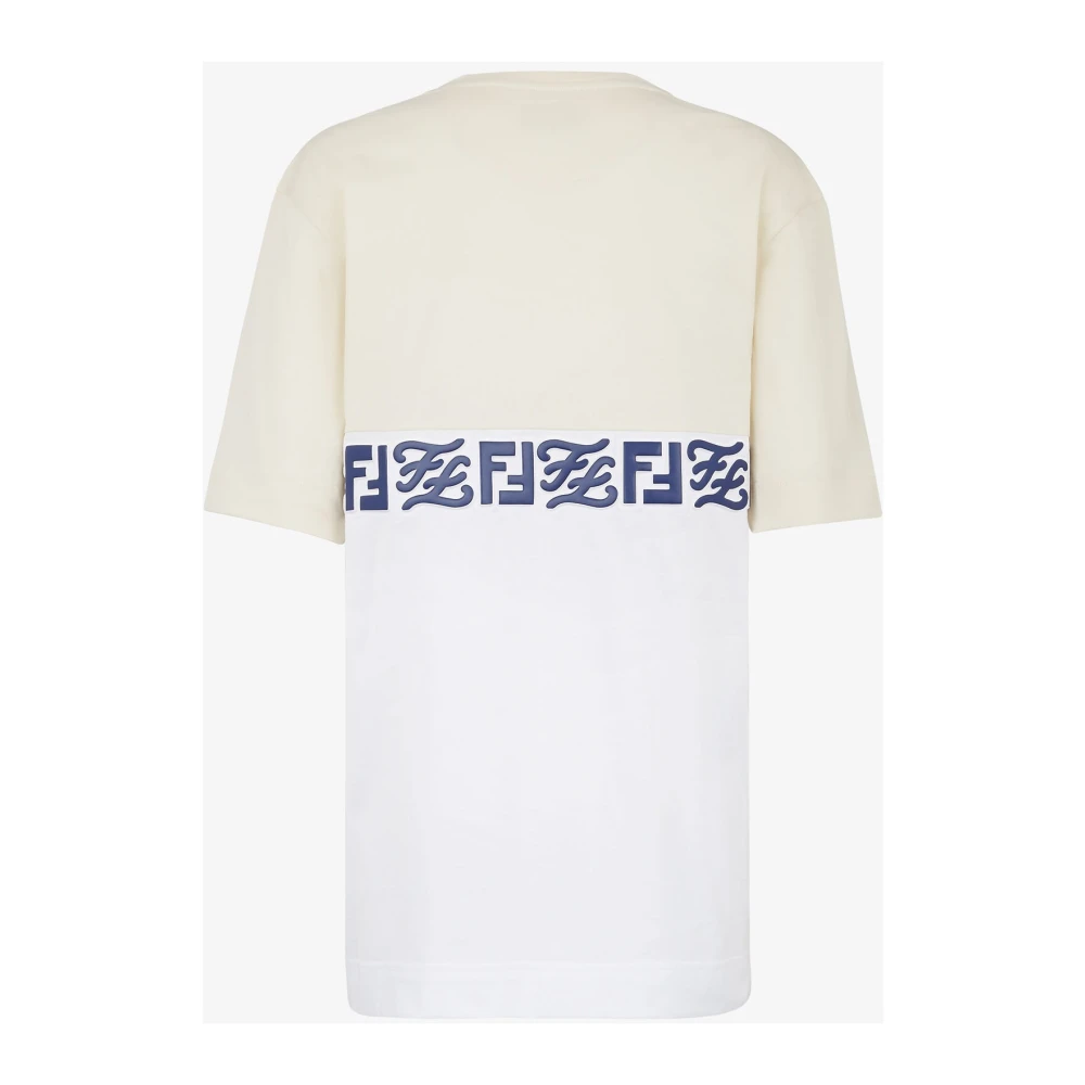 Fendi Bedrukt Logo T-Shirt in Wit Beige White Heren
