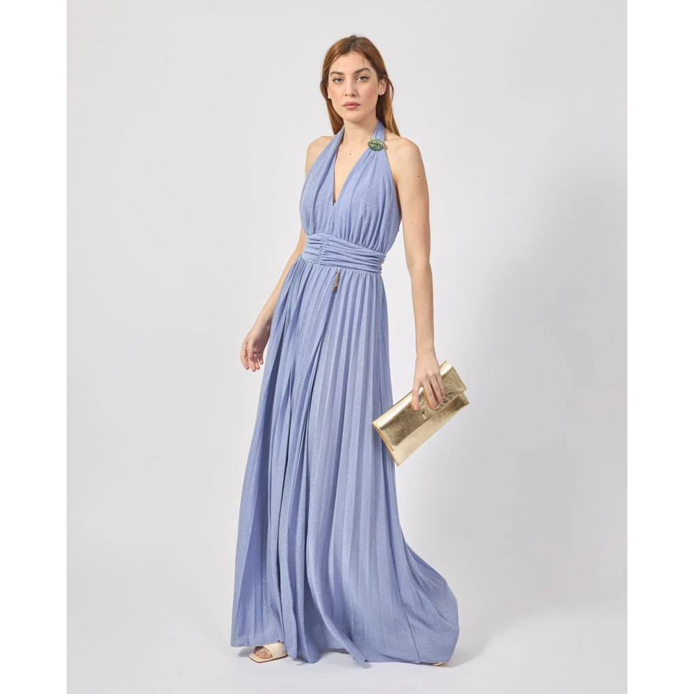 Fracomina Mouwloze Lange Jersey Jurk met Lurex Purple Dames