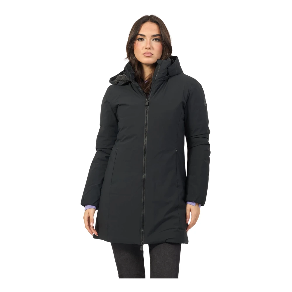 Save The Duck Zwarte Lange Rachel Jas Waterdicht Black Dames