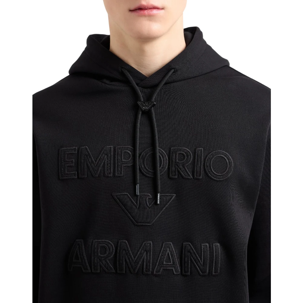 Emporio Armani Logo Geborduurde Hoodie Black Heren