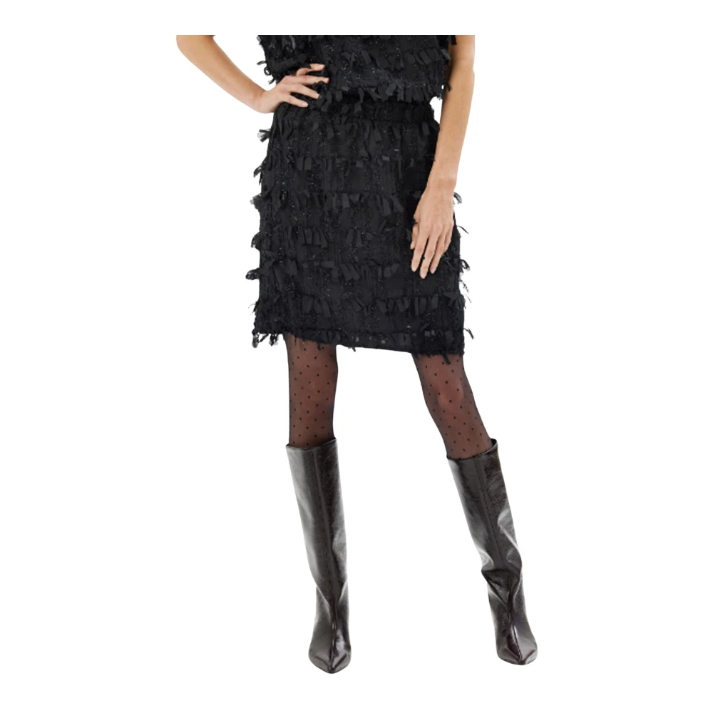 IN Front Klassieke Zwarte Rok met Franje Details Black Dames