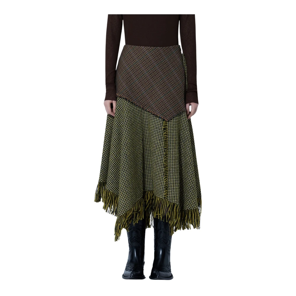 Ganni Skirt In Patchwork Check - Female - Midi Skirts - Brown - S - Skirts - Image 6