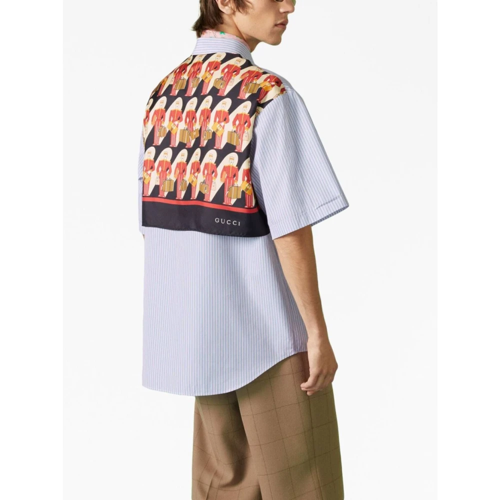 Gucci Multikleurig overhemd met korte mouwen en bedrukte achterkant en borstzak Multicolor Heren