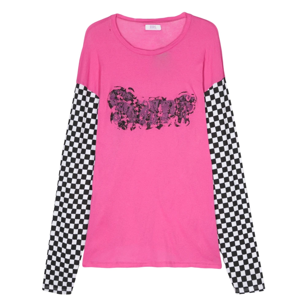 ERL Gedrukt Licht Jersey Longsleeve T-shirt Pink Heren