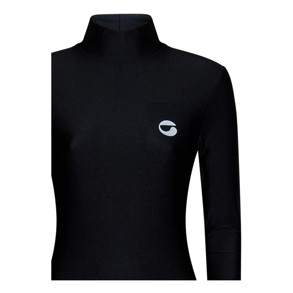 Coperni Zwarte hoge hals jurk met logo print Black Dames