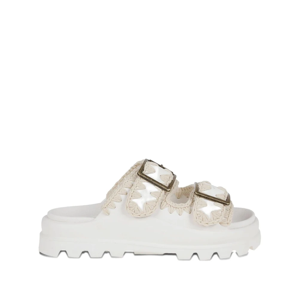 Mou Women's Beige Sliders, 6 Uk, White Buckle-Strap Sandals With Lug Sole